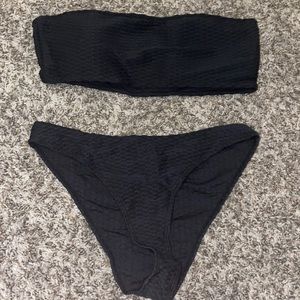 NWOT Black SHEIN Textured Two Piece Bandeu Strapless Bikini Swimsuit